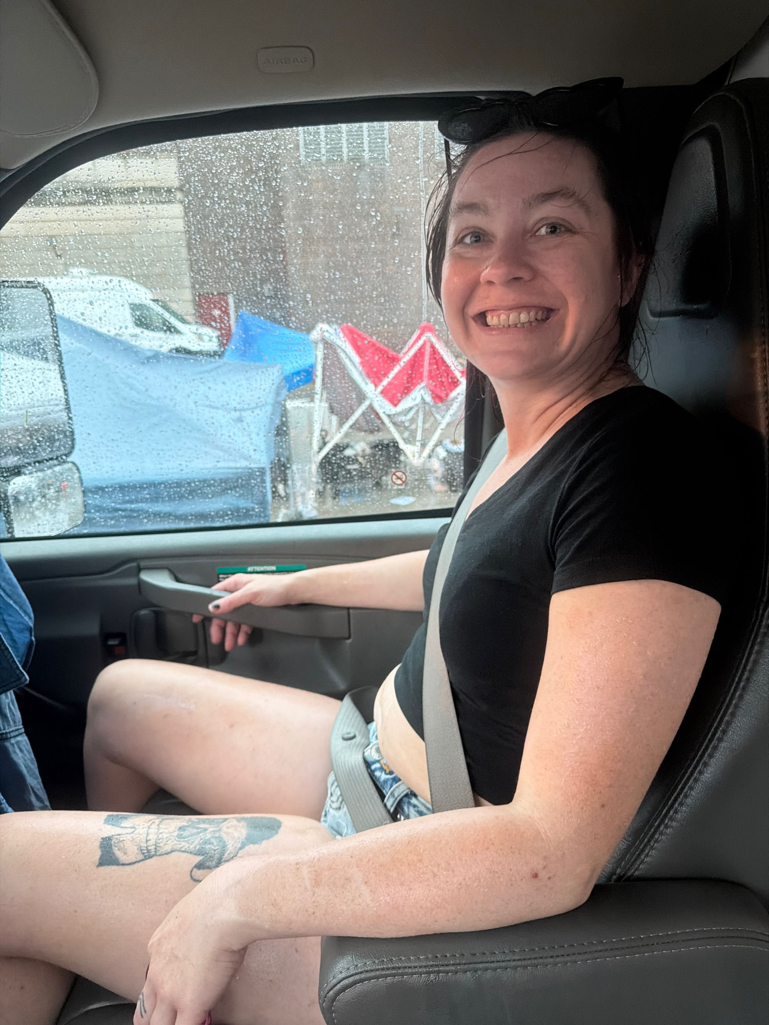 Moody Teas market manager Cat soaked after an emergency storm pack-up